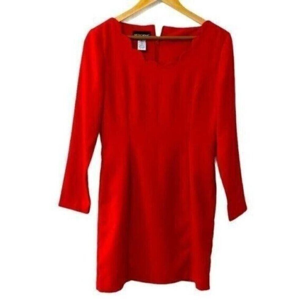 Vintage Red Long Sleeve Scalloped Neck Dress‎ Size 4P